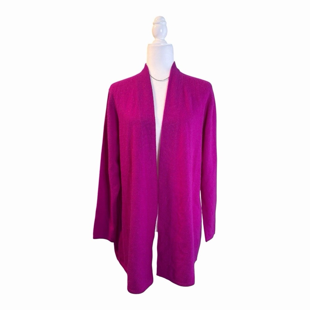 Charter Club 100% Cashmere Open Front Cardigan Magenta Old Money L - Picture 2 of 4